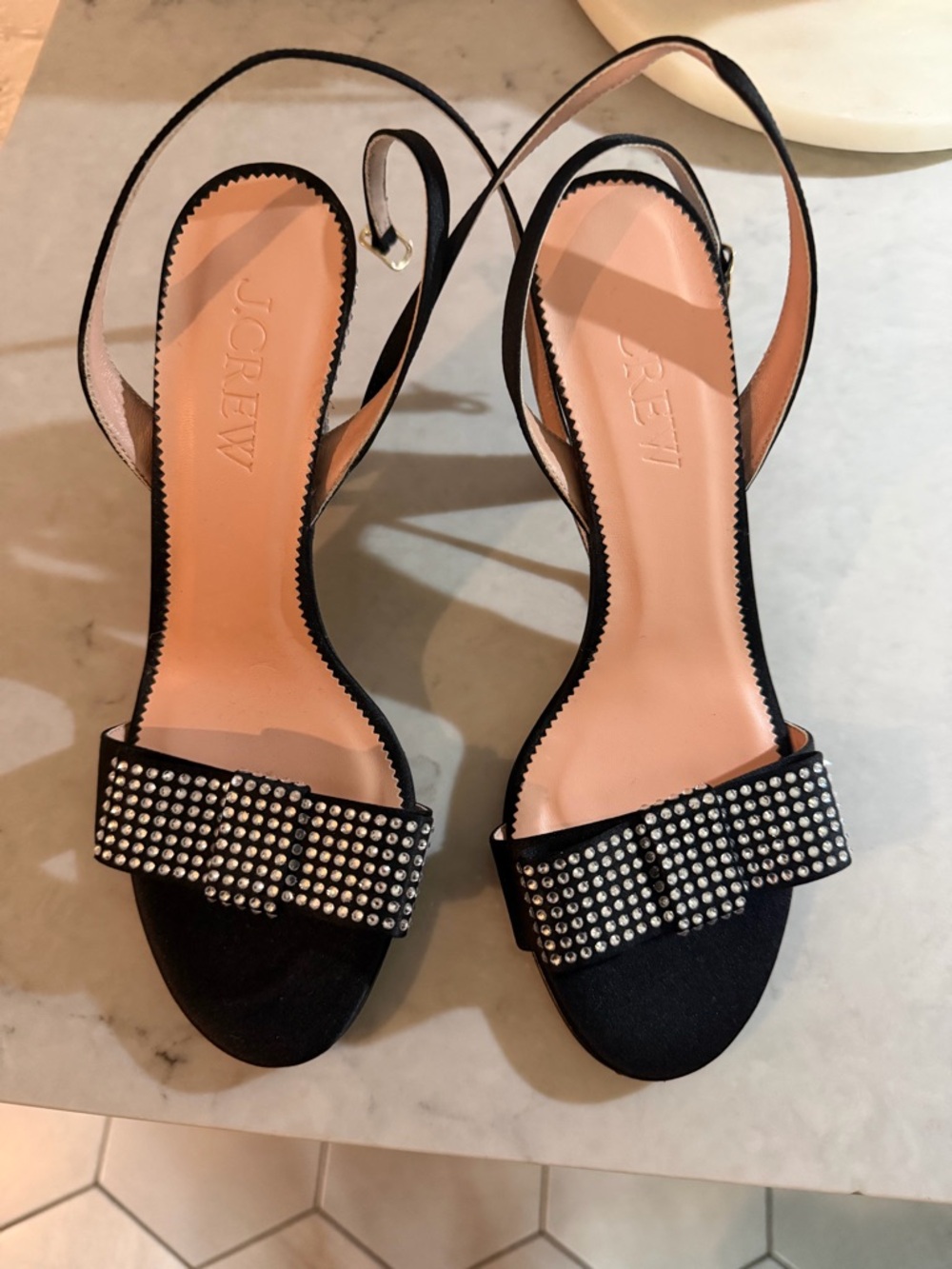 J. Crew Black Studded Bow Slingback Heels